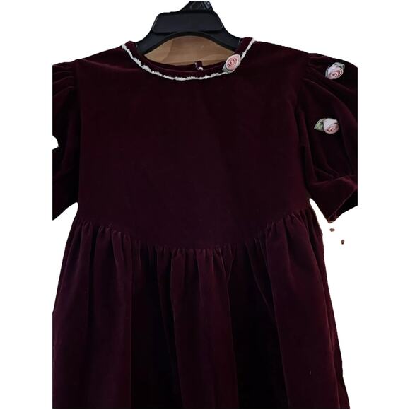 Osh Kosh Vintage Girls Velvet Dress Size 6 Pink Rose Accents Lace Hem 1980s 90’s - Picture 2 of 11